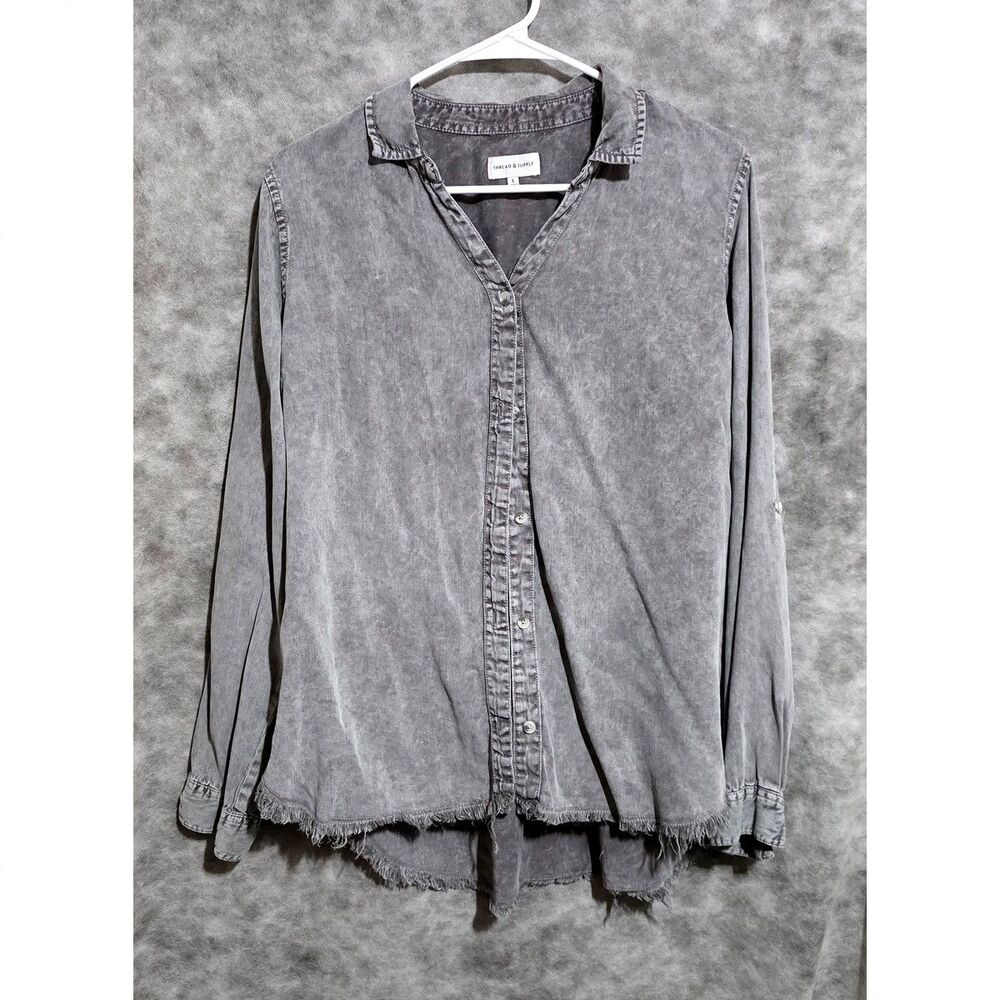 Thread & Supply Shirt Wmn's Size L Gray Stone Acid Wash